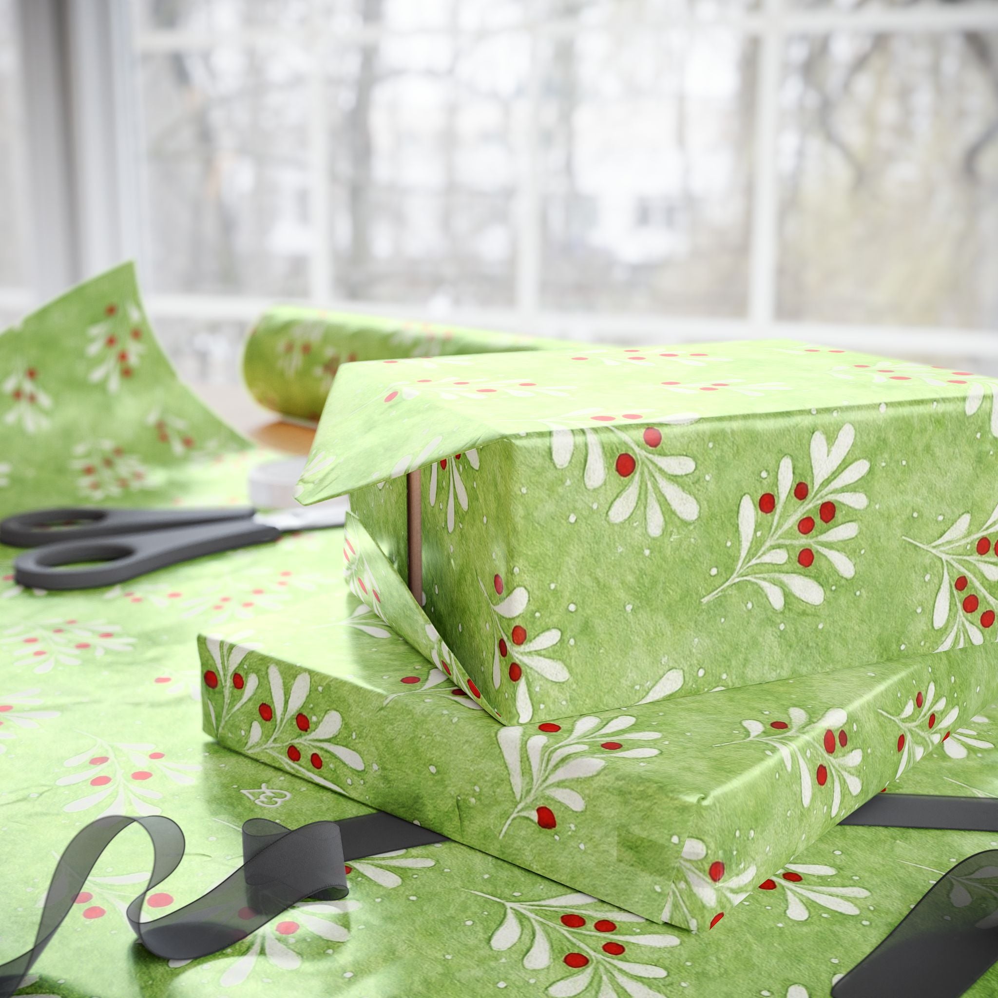 Christmas Wrapping Paper — Mistletoe Green