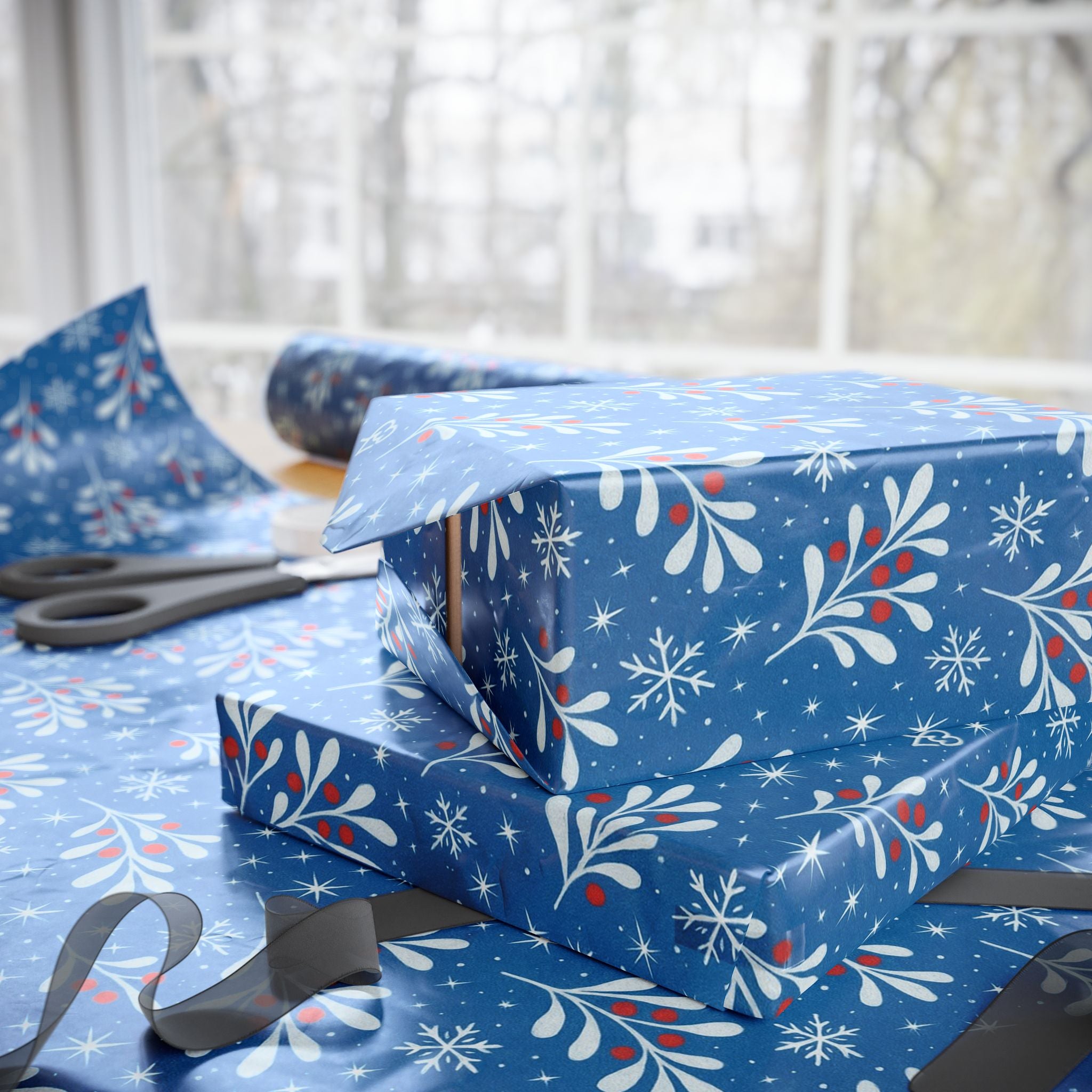 Christmas Wrapping Paper ー Mistletoe Blue