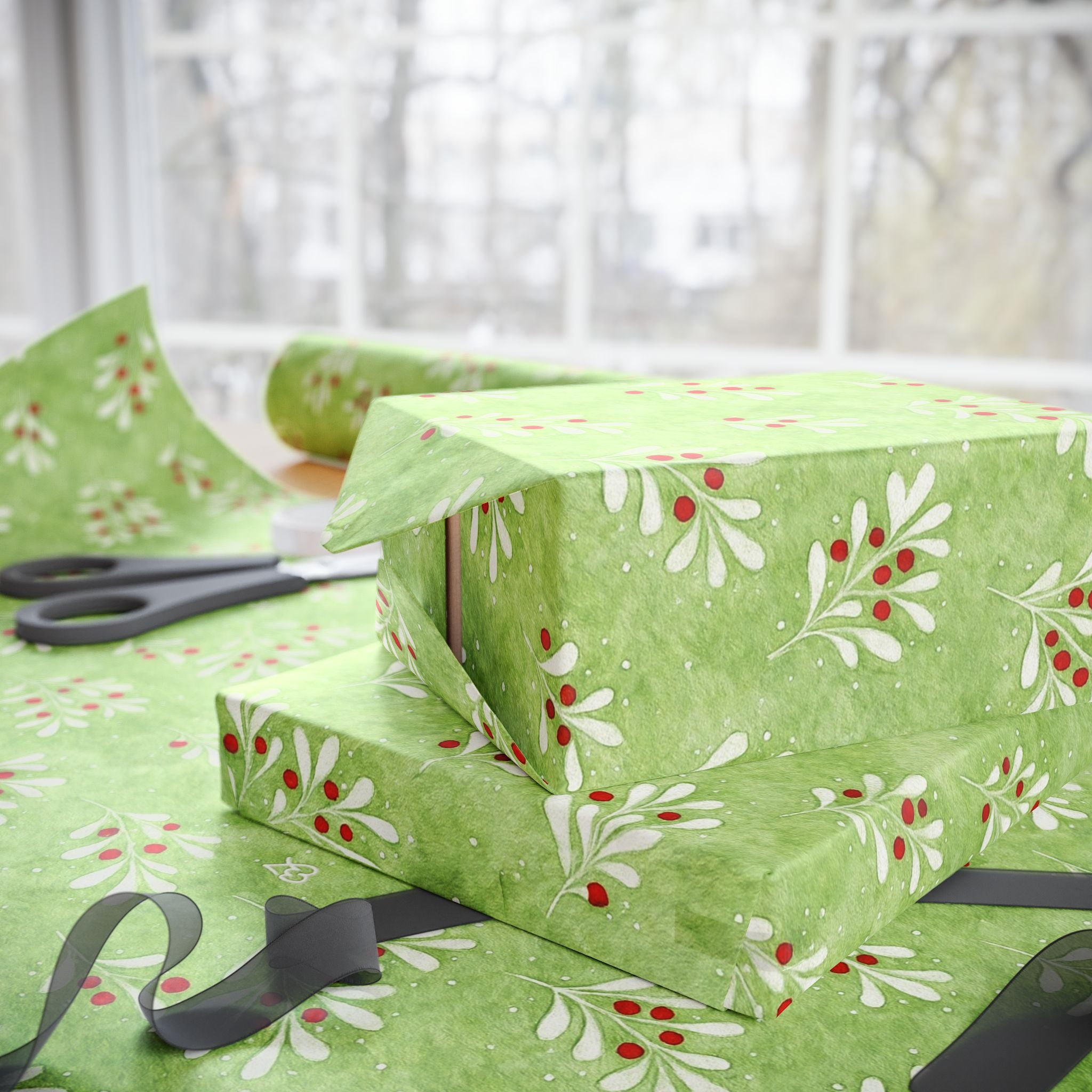 Christmas Wrapping Paper — Mistletoe Green